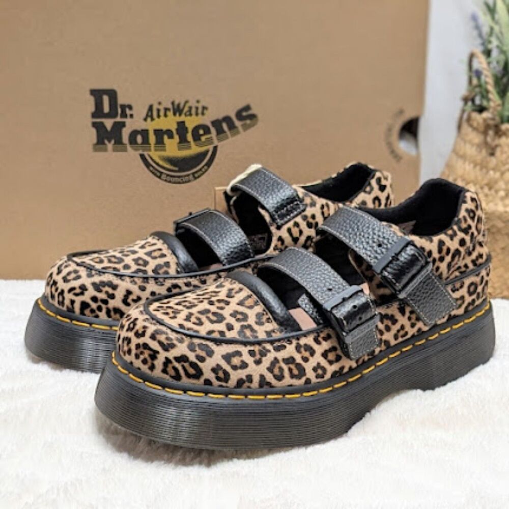 Dr. Martens Buzz Mini Leopard Spot Hair On Leather Mary Jane Shoes UK 7 NIB